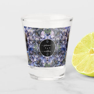 Moody Black Floral Classic Couple Names Wedding Shot Glass