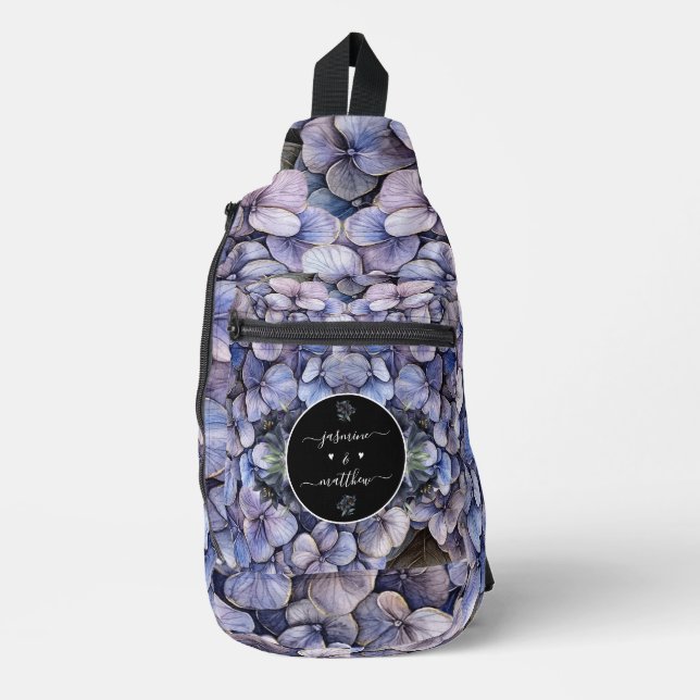 Moody Black Floral Classic Couple Names Wedding Sling Bag (Front)