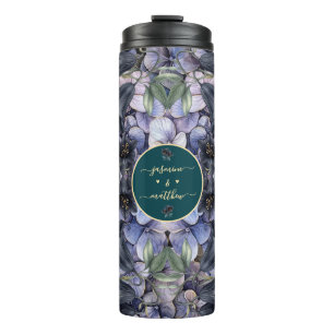 Moody Black Floral Classic Couple Names Wedding Thermal Tumbler