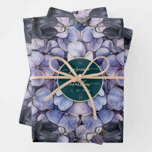 Moody Black Floral Classic Couple Names Wedding Wrapping Paper Sheet