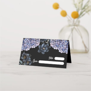 Moody Black Floral Classic Script Floral Wedding Place Card