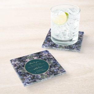 Moody Black Floral Classic Thank You Chic Wedding Glass Coaster