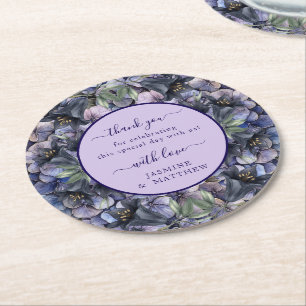Moody Black Floral Classic Thank You Chic Wedding Round Paper Coaster