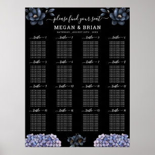 Moody Black Floral Classic Wedding Seating Chart