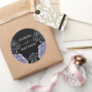 Moody Black Floral Classic Whimsical Chic Wedding Round Sticker