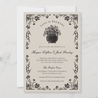 Moody Black Floral Gothic Wedding Invitation