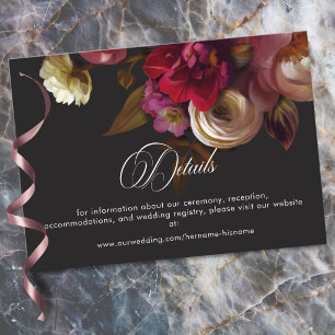 Moody Black Floral Painterly Red Burgundy Wedding Enclosure Card