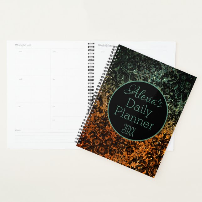 Moody Black Floral Personalized Daily Planner (Display)