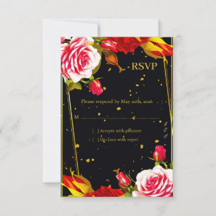 Moody Black Floral Red Rose Gold RSVP Response Car