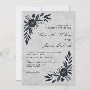 Moody Black Floral Wedding Invitation