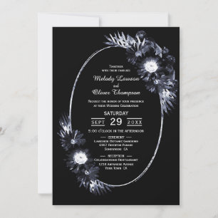 Moody Black Floral Wedding Invitation