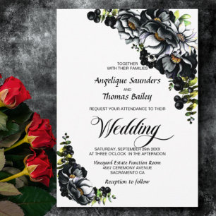 Moody Black Floral Wedding Invitation