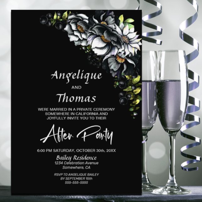 Moody Black Floral Wedding Reception Invitation (Creator Uploaded)