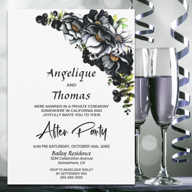 Moody Black Floral Wedding Reception Invitation (Creator Uploaded)