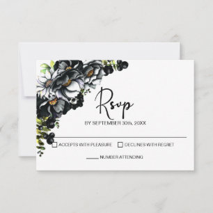 Moody Black Floral Wedding RSVP Card