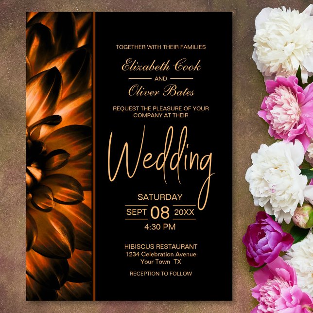 Moody Black Gold Floral Wedding Invitation (Creator Uploaded)