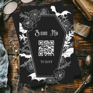Moody Black Gothic Wedding QR Code Website RSVP Card