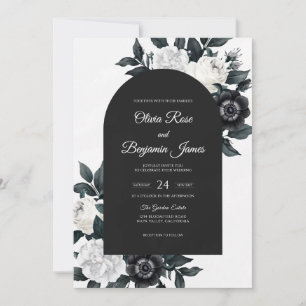 Moody Black Petal Wedding Invitation
