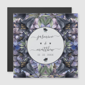 Moody Black Rose Couple Name Wedding Magnetic Card