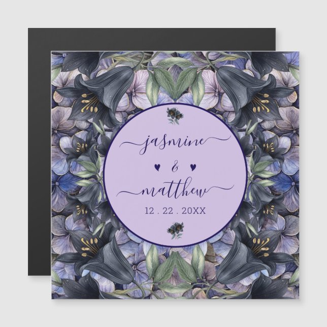 Moody Black Rose Couple Name Wedding Magnetic Card (Front/Back)