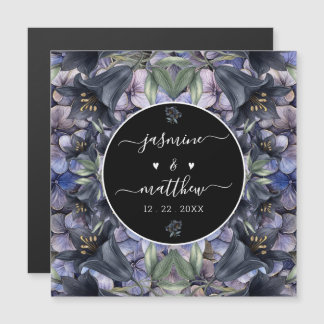 Moody Black Rose Couple Name Wedding Magnetic Card