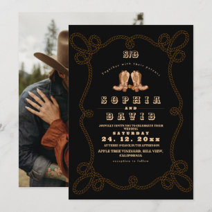 Moody Black Rustic Western Wedding Invitation