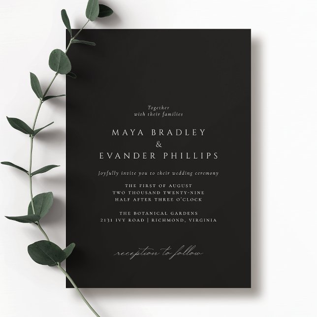 Moody Black | Timeless Elegant Classic Wedding Invitation (Creator Uploaded)