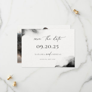 Moody Black Watercolor Minimalist Wedding Photo Save The Date