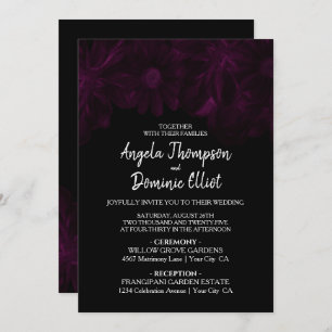 Moody Black with Pink Floral Wedding  Invitation