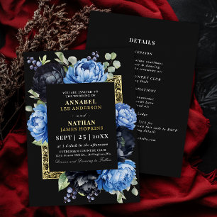 Moody Blue and Black Elegant Floral Wedding