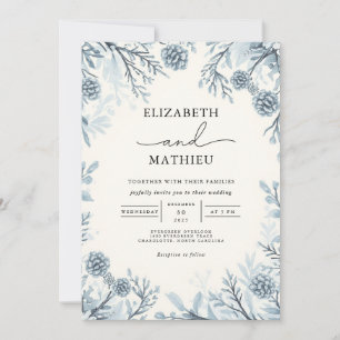 Moody Blue Botanical Flourish Wedding Invitation