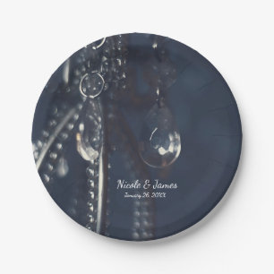 Moody Blue Crystal Elegant Romantic Chic Wedding Paper Plate