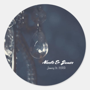 Moody Blue Crystal Elegant Romantic Wedding Favour Classic Round Sticker