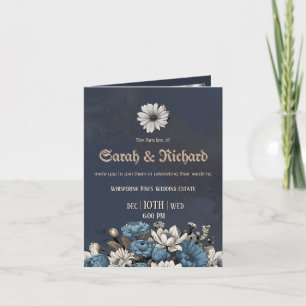 Moody Blue Floral Custom Photo Wedding Invitation