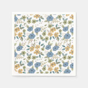 Moody Blue Floral Party Paper Napkin