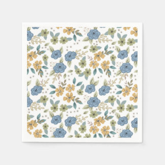 Moody Blue Floral Party Paper Napkin