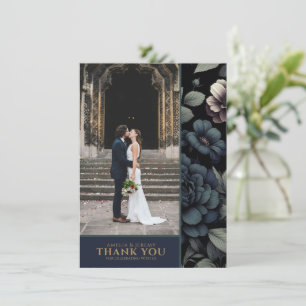 Moody Blue Floral Thank You Card