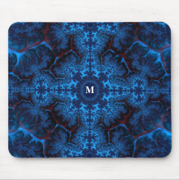 Moody Blue Fractal Filigree with Your Monogram  Mouse Pad