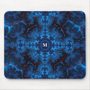 Moody Blue Fractal Filigree with Your Monogram  Mouse Pad