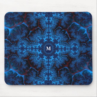 Moody Blue Fractal Filigree with Your Monogram  Mouse Pad