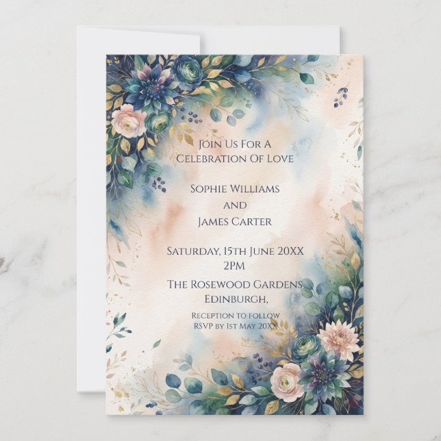 Moody Blue Garden Wedding Invitation (Front)