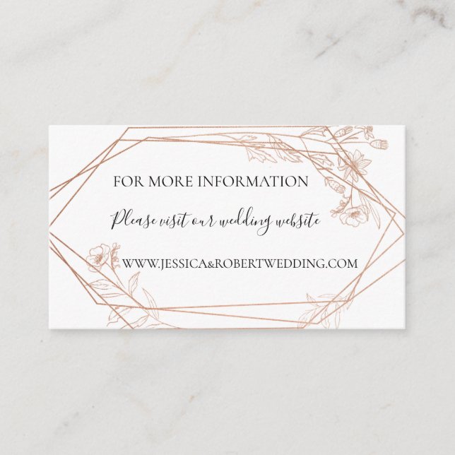 Moody Blue Geometric Floral Wedding Details Card (Front)