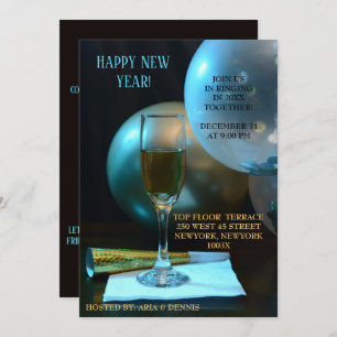 Moody Blue New Year Champagne Flute  Invitation
