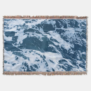Moody Blue Ocean Waves Throw Blanket