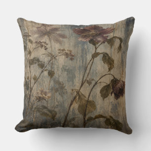 Moody Blue Plum Vintage Botanical Floral Cushion