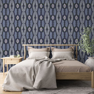 Moody Blue Purple Medium Grey Bohemian Art Pattern Wallpaper