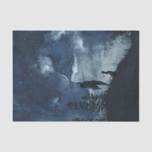 Moody blue watercolor moon goddess decoupage tissue paper