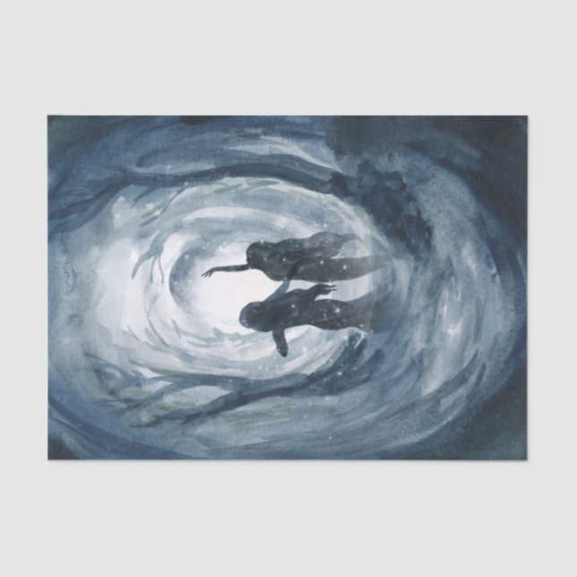 Moody blue watercolor Moon goddesses decoupage  Tissue Paper (Front)