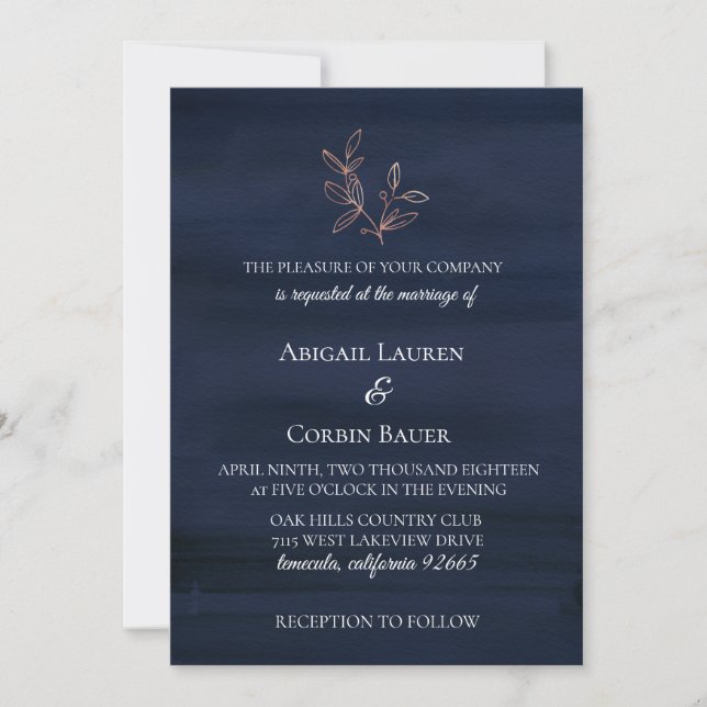 Moody Blue Watercolor Wedding Invitation (Front)