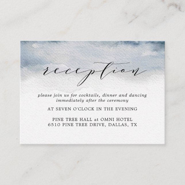 Moody Blue Watercolor Wedding Reception Cards (Front)
